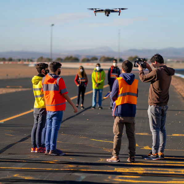 Chavales aprendiendo a manejar un drone